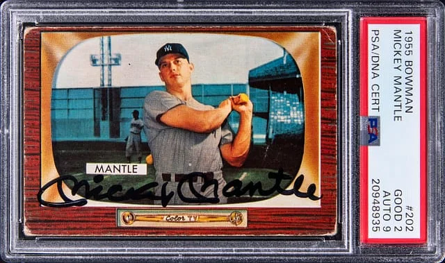 1955 Bowman Signed Mickey Mantle #202 card image