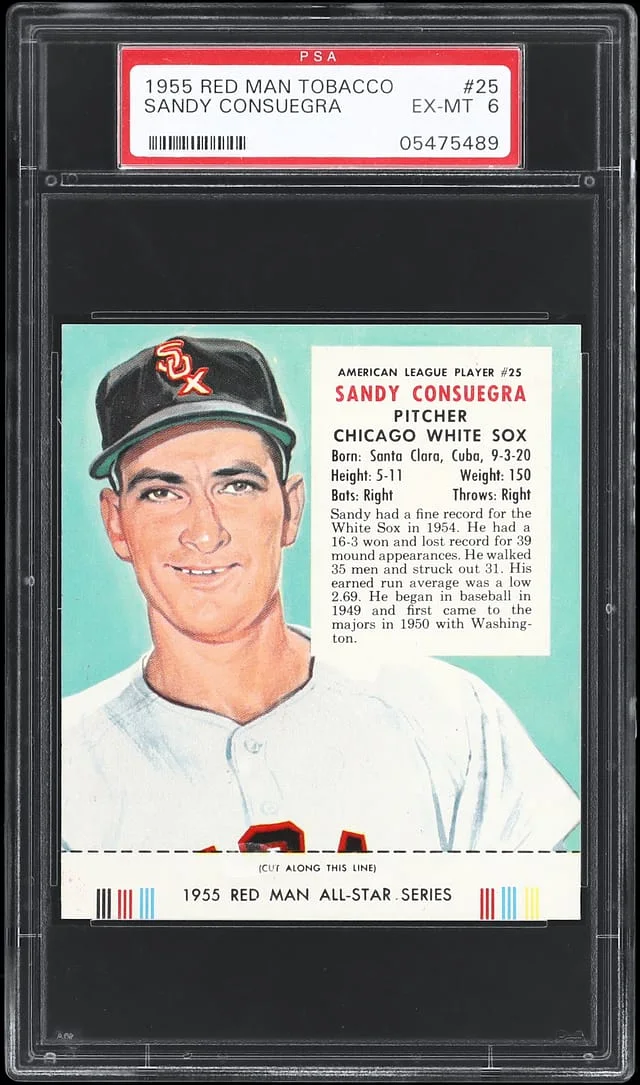 1955 Red Man Tobacco Sandy Consuegra, With Tab #25A card image