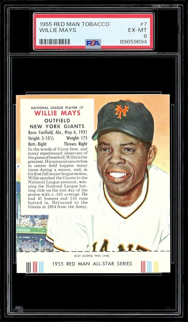 1955 Red Man Tobacco Willie Mays #7 card image