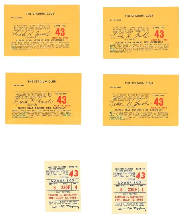 1956 Stadium Club Tickets July 13th 1956 Mickey Mantle Triple Crown Season 4 Passes, #2 card image