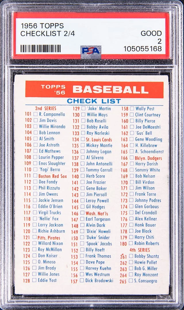 1956 Topps Baseball 2/4 Checklist #no-number card image