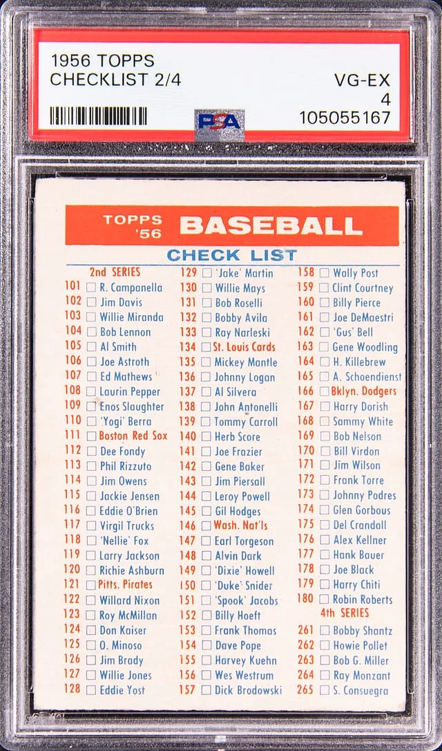 1956 Topps Checklist #no-number card image