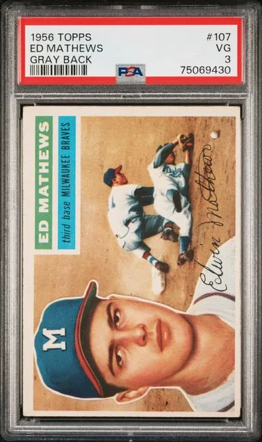 1956 Topps Ed Mathews Gray Back #107 card image