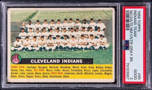 1956 Topps Indians Team No Date, Name Center-Gray Back #85 card image