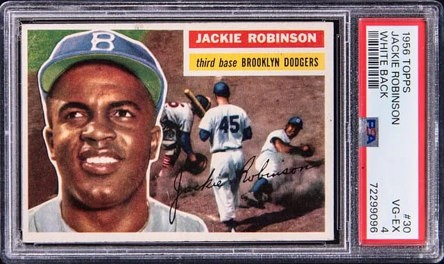 1956 Topps Jackie Robinson White Back #30 card image