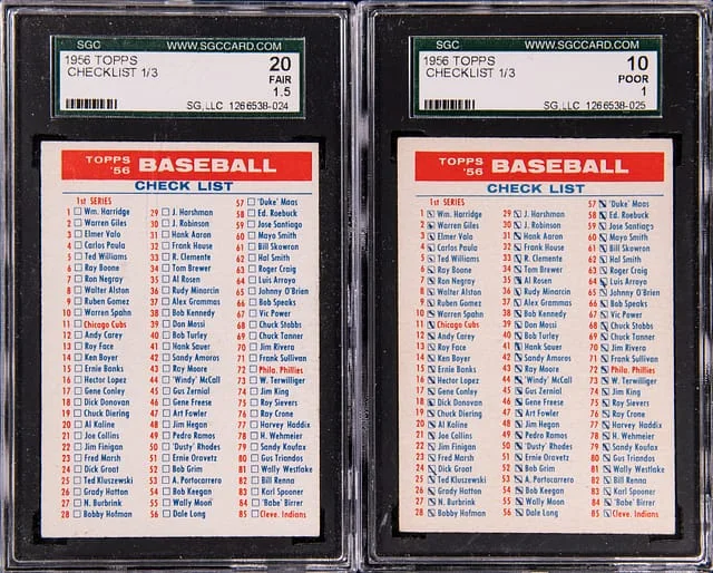 1956 Topps Pair Checklist #1/3 card image