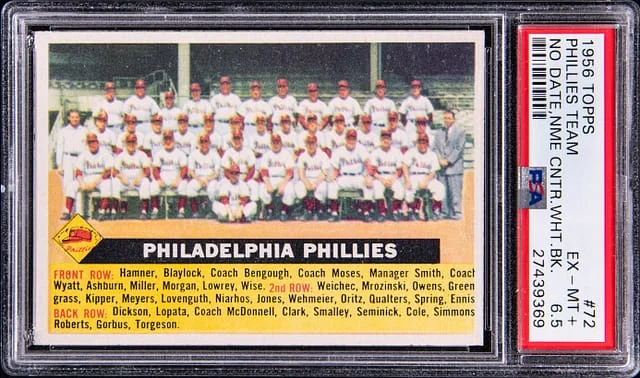 1956 Topps Phillies Team, No Date, Name Centered #72 card image