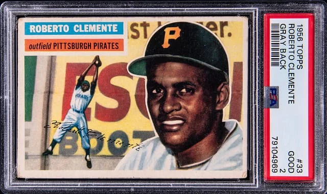 1956 Topps Roberto Clemente White Back #33 card image