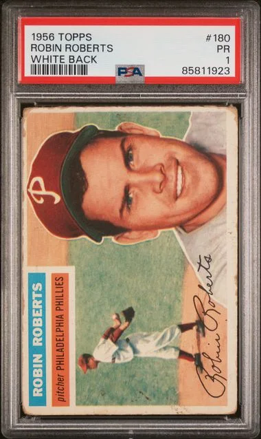 1956 Topps Robin Roberts Gray Back #180 card image