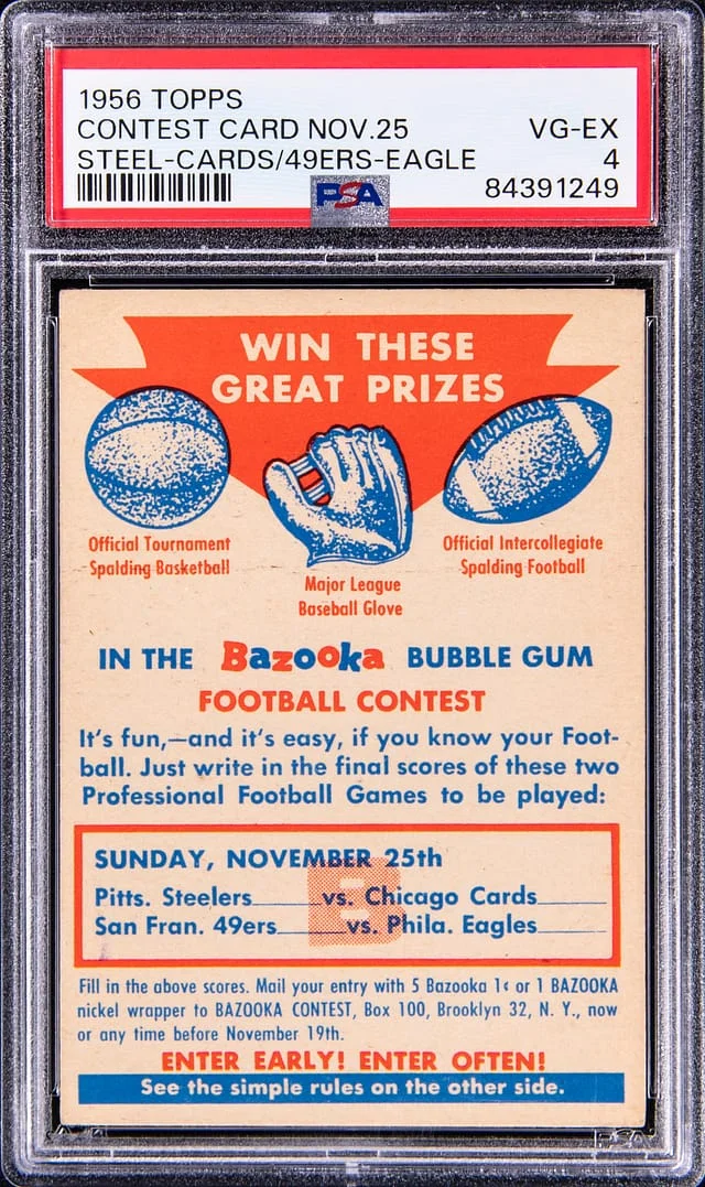 1956 Topps Steeler-Cards/49Ers-Eagle # Contest Card Nov.25 #no-number card image
