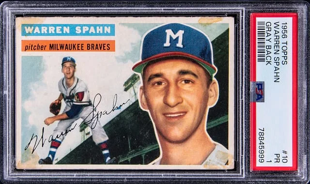 1956 Topps Warren Spahn Gray Back #10 card image