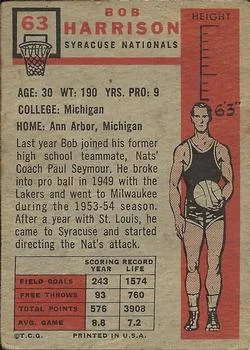 1957-58 Topps Bob Harrison #63 card back image