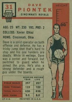 1957-58 Topps Dave Piontek #31 card back image