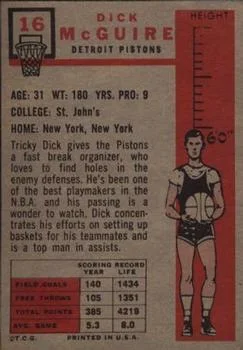 1957-58 Topps Dick McGuire #16 card back image