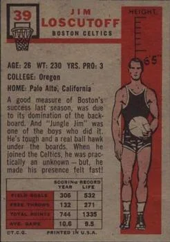 1957-58 Topps Jim Loscutoff #39 card back image