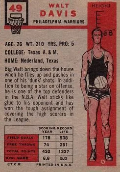 1957-58 Topps Walt Davis #49 card back image