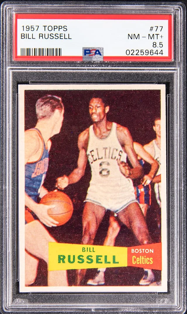 1957 Topps Bill Russell w/Near Perfect Centering Basketball #77 card image