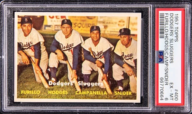 1957 Topps Furillo/Hodges/Campanella/Snider Dodgers' Sluggers #400 card image