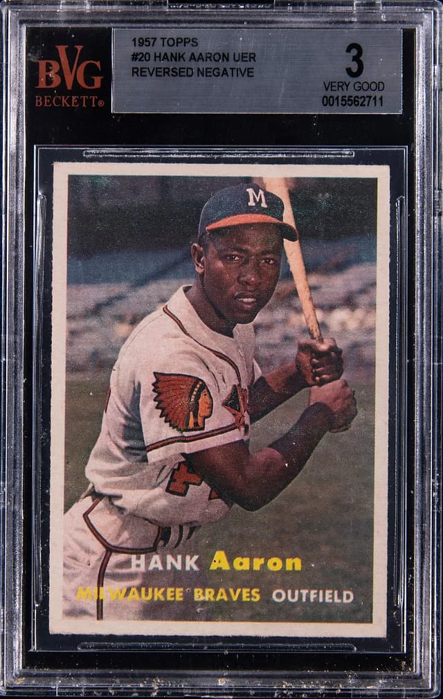 1957 Topps Hank Aaron Error Reversed Negative #20 card image