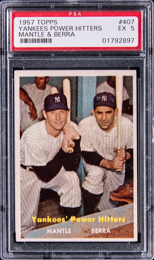 1957 Topps Mickey Mantle & Yogi Berra Yankees Power Hitters #407 card image