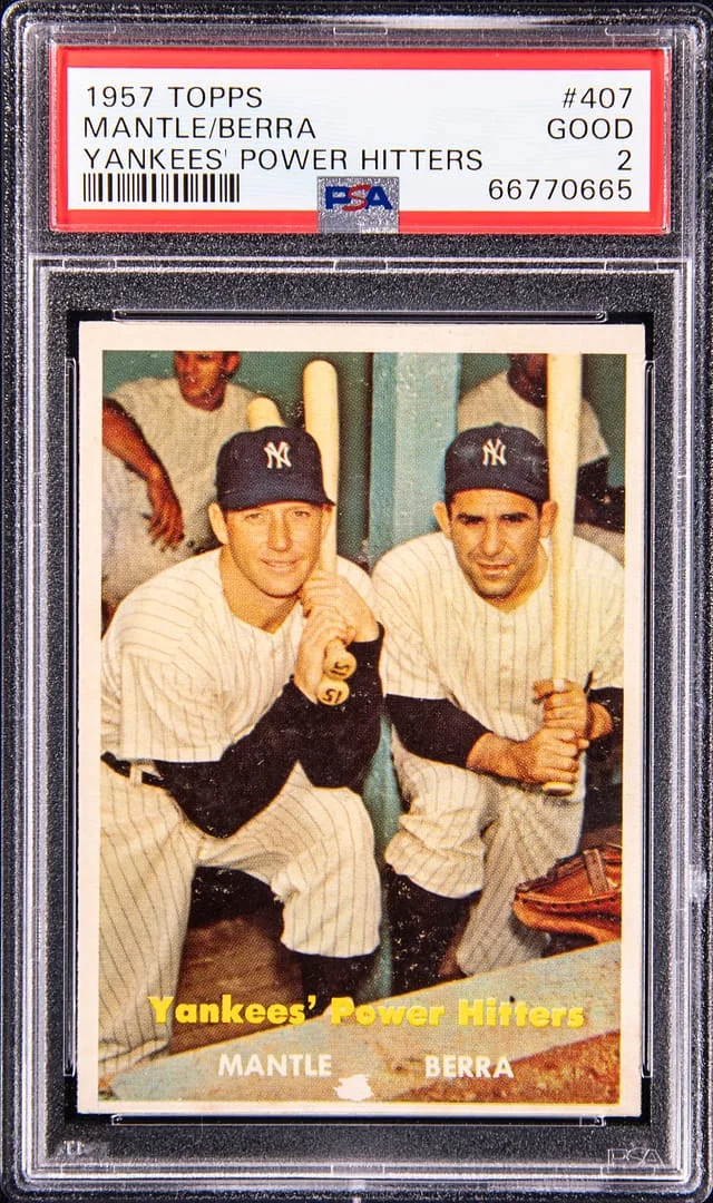 1957 Topps Mickey Mantle/Yogi Berra Yankees Power Hitters #407 card image