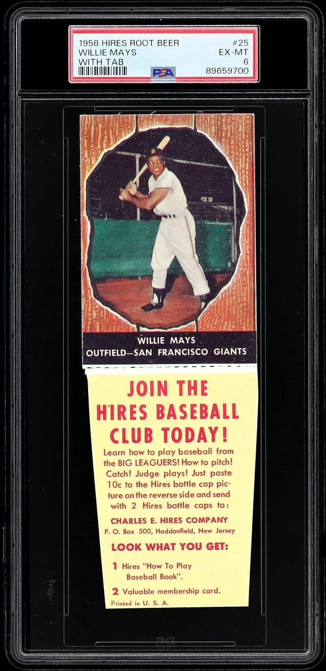 1958 Hires Root Beer Willie Mays (With Tab) #25 card image