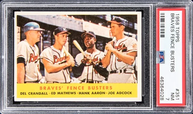1958 Topps Braves Fence Busters Del Crandall/Ed Mathews/Hank Aaron/Joe Adcock #351 card image