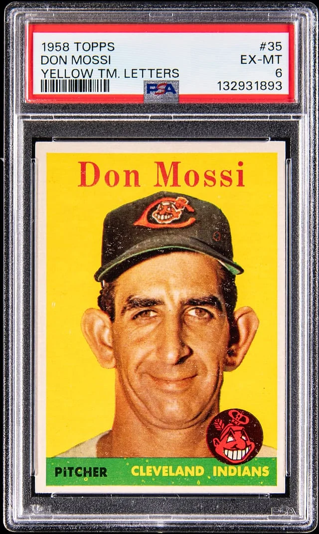 1958 Topps Don Mossi Yellow TM Letters #35 card image