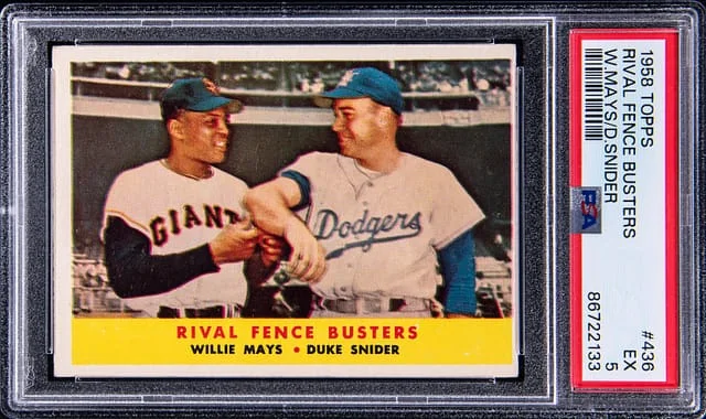 1958 Topps Duke Snider/Willie Mays Rival Fence Busters #436 card image