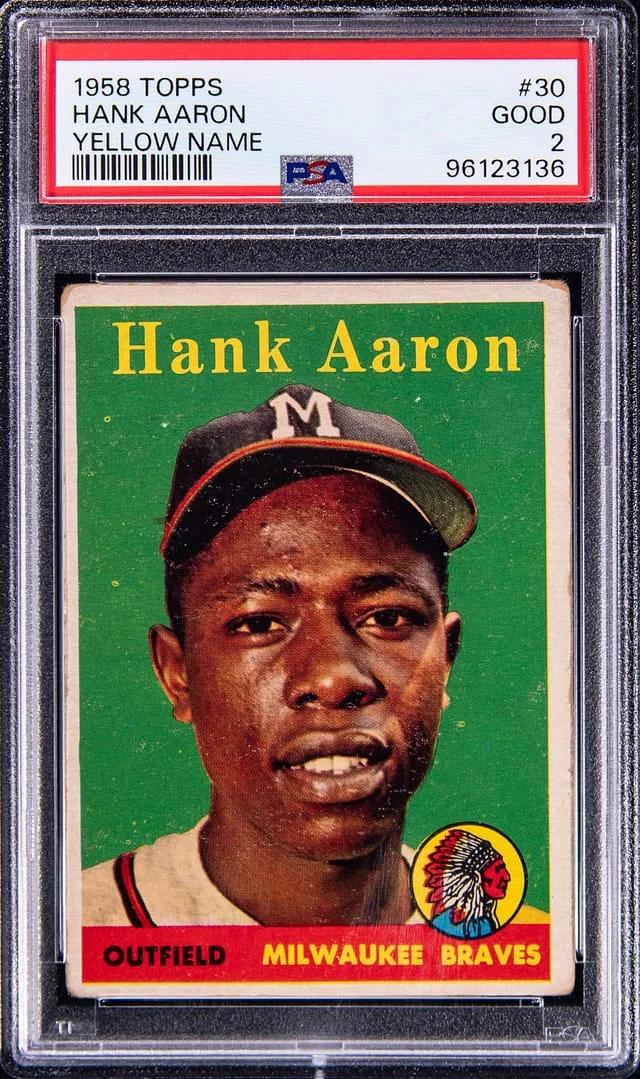 1958 Topps Hank Aaron, Yellow Name #30 card image