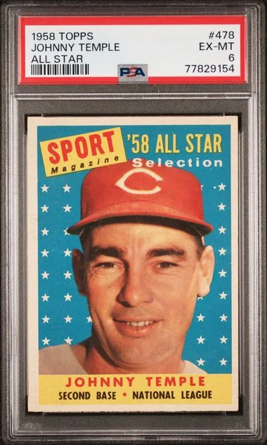 1958 Topps Johnny Temple All Star #478 card image