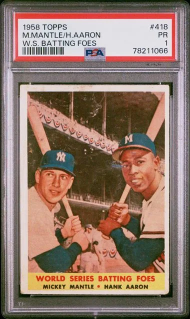 1958 Topps Mickey Mantle/Hank Aaron #418 card image