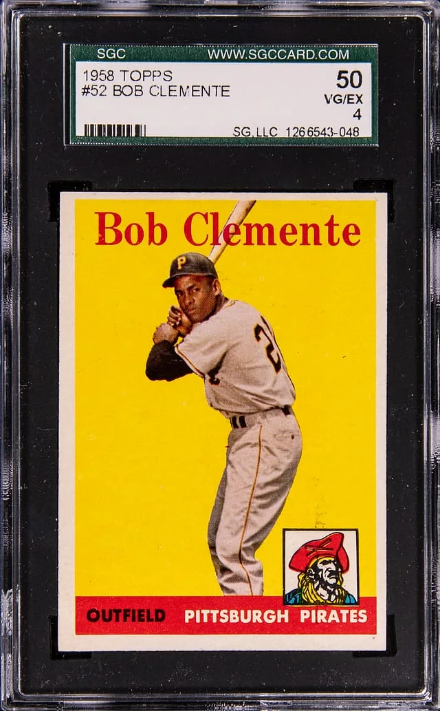 1958 Topps Roberto Clemente, White Team #52 card image