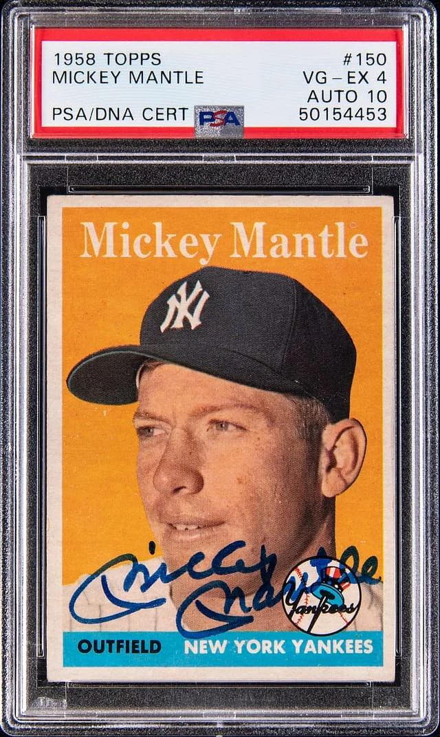 1958 Topps Signed Mickey Mantle w/Rare Near-Perfect Centering #150 card image
