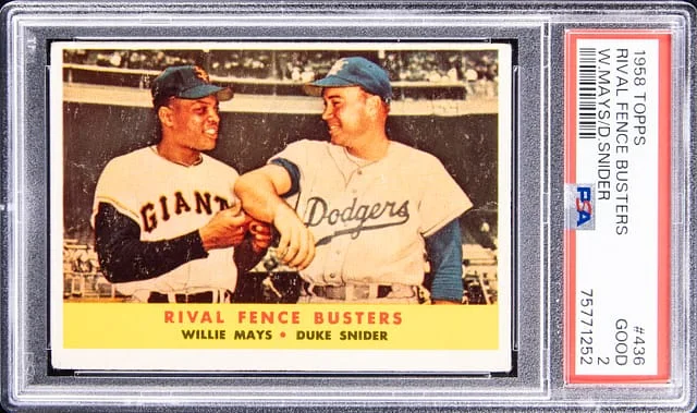 1958 Topps Willie Mays/Duke Snider Rival Fence Busters #436 card image