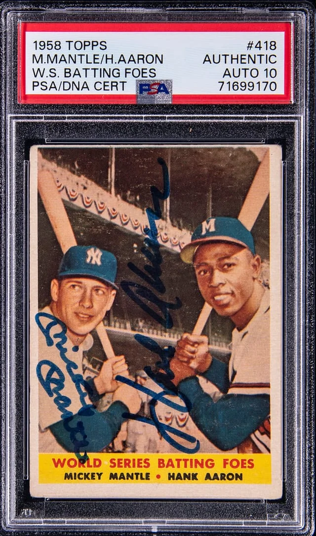 1958 Topps World Series Batting Foes Mickey Mantle/Hank Aaron #418 card image