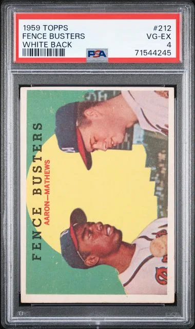 1959 Topps Aaron/Matthews Fence Busters White Back #212 card image