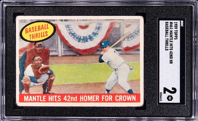 1959 Topps Baseball Mantle Hits 42nd Home Run Thrills #461 card image
