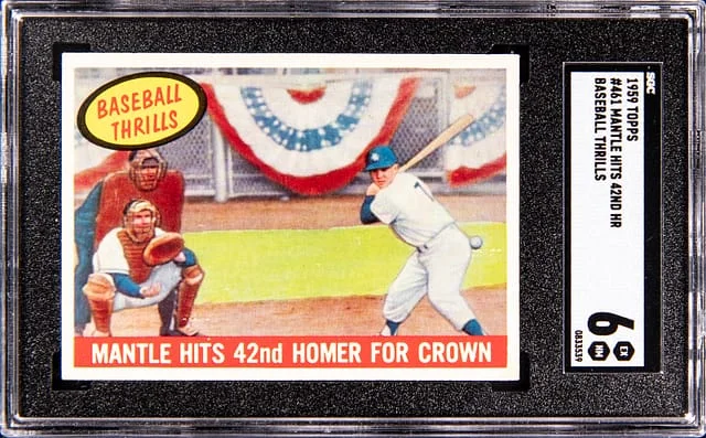 1959 Topps Baseball Mantle Hits 42nd HR Thrills #461 card image