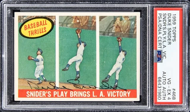 1959 Topps Duke Snider Snider's Play Brings L.A. Victory #468 card image