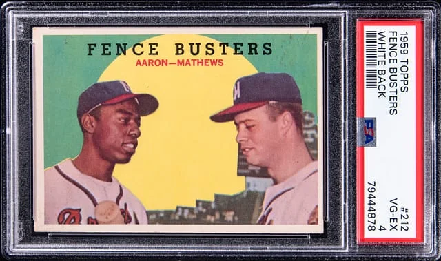 1959 Topps Hank Aaron/Ed Mathews Fence Busters White Back #212 card image