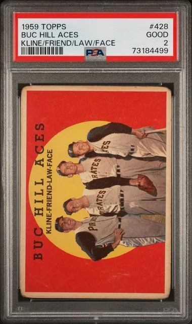 1959 Topps Kline/Friend/Law/Face Buc Hill Aces #428 card image