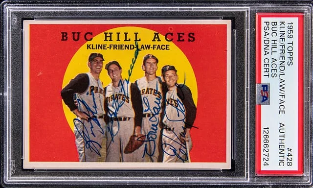 1959 Topps Kline/Friend/Law/Face Multi-Signed Buc Hill Aces #428 card image