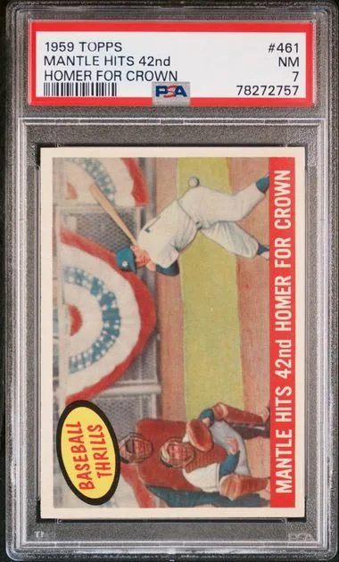 1959 Topps Mantle Hits 42Nd Homer For Crown #461 card image