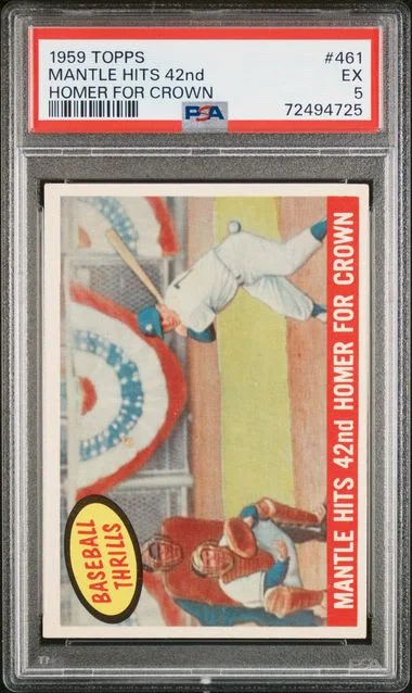 1959 Topps Mantle Hits 42nd Homer For Crown #461 card image