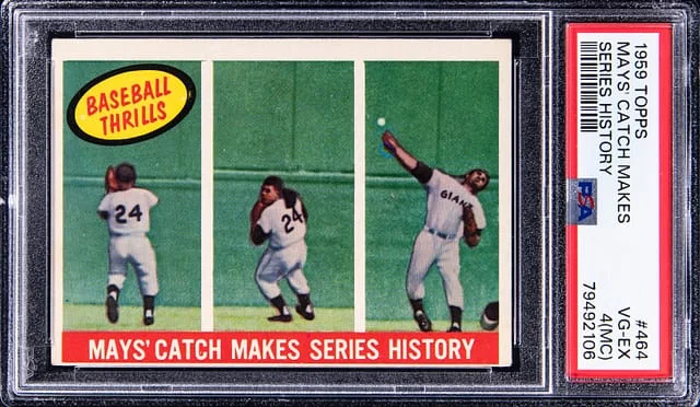 1959 Topps Mays' Catch Makes Series History #464 card image