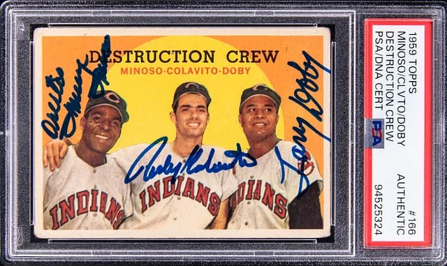 1959 Topps Minoso/Colavito/Doby Multi-Signed Destruction Crew #166 card image