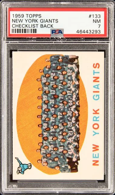 1959 Topps New York Giants, Checklist Back #133 card image