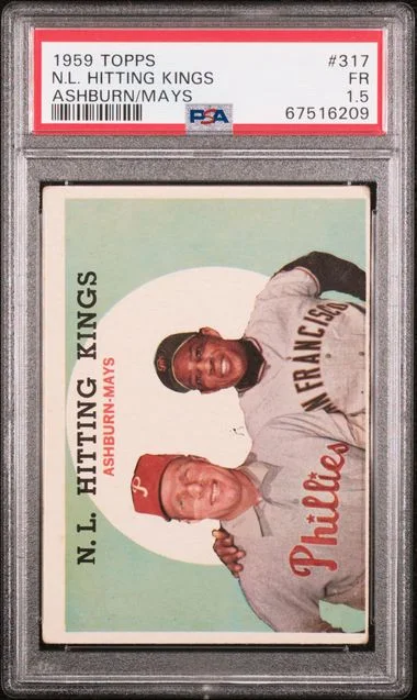 1959 Topps Richie Ashburn/Willie Mays N.L. Hitting Kings #317 card image