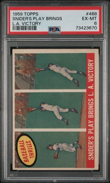 1959 Topps Snider's Play Brings L.A. Victory #468 card image
